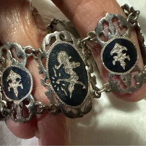 Ornate Silver and Black Women's Bracelet